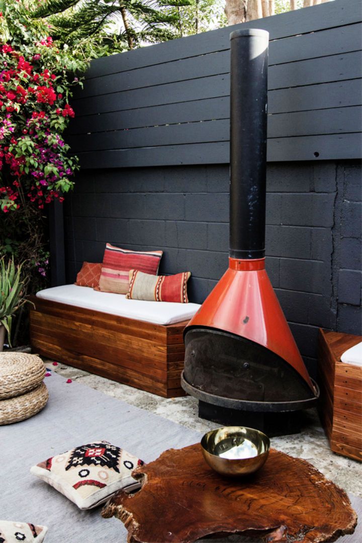 Outdoor Patio Seating with Stovepipe Fireplace