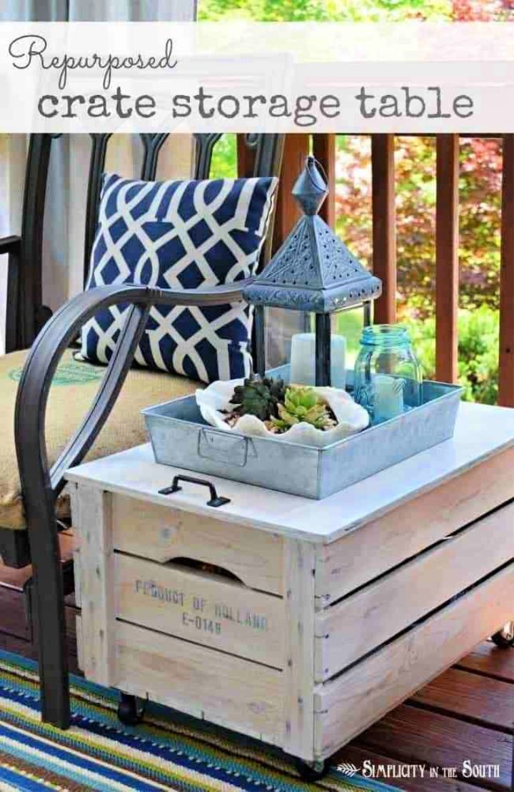 Wooden Crate Rolling Storage Table