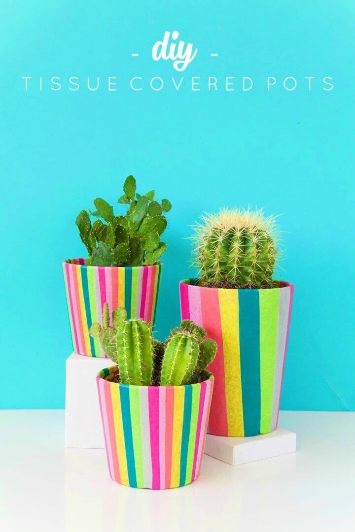 Awesome DIY Tissue Paper Covered Pots