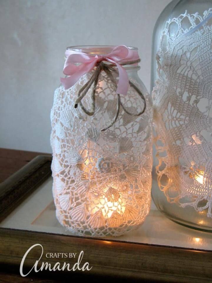 DIY Burlap and Doily Luminaries