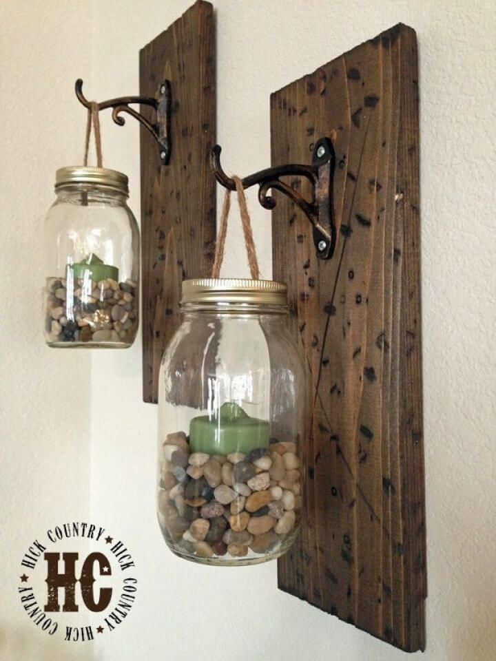 DIY Rustic Mason Jar Wall Lanterns 1