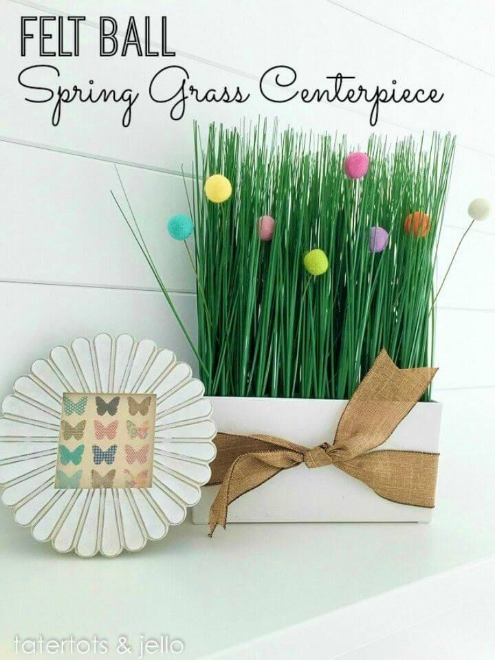 DIY Spring Felt Ball Grass Centerpiece