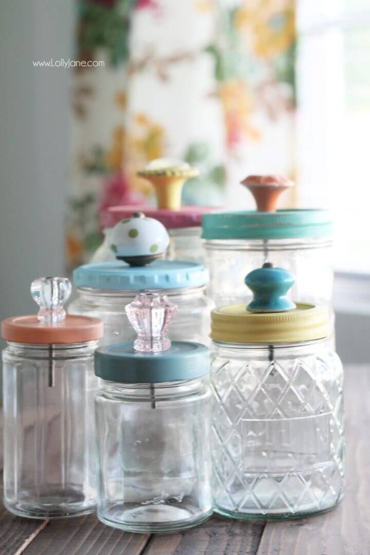 DIY Upcycled Mason Jar with Glass Knob Tops