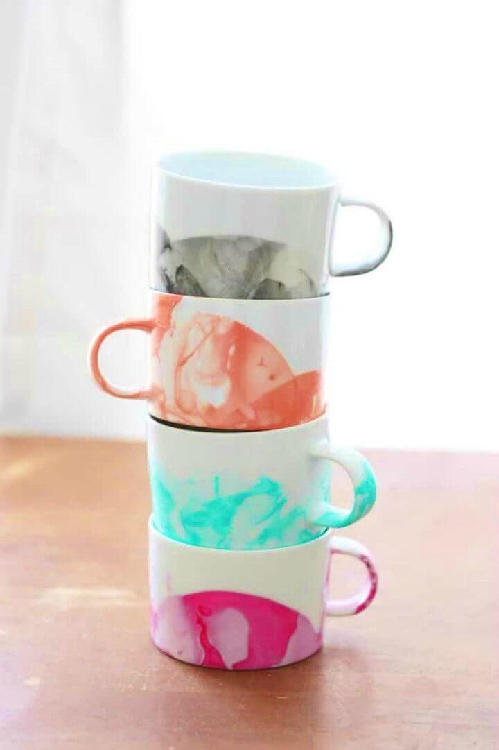 Easy DIY Marbled Mugs with Nail Polish