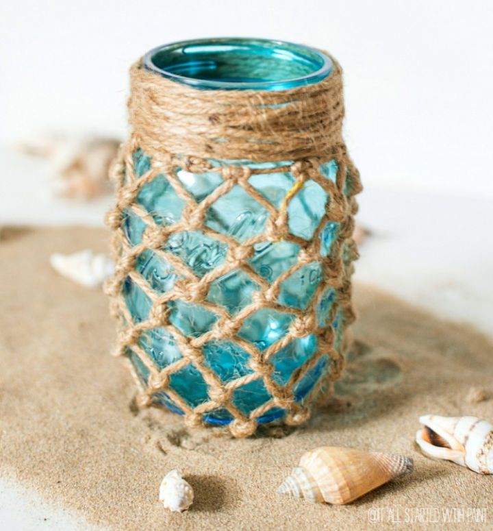 Fishnet Wrapped Mason Jar Craft