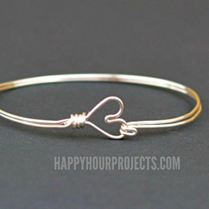 Make Heart Clasp Wire Wrapped Bangle Bracelet