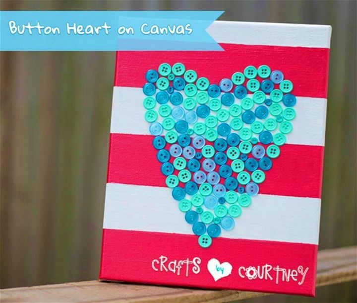 Quick DIY Lovely Button Heart on Canvas Decoration