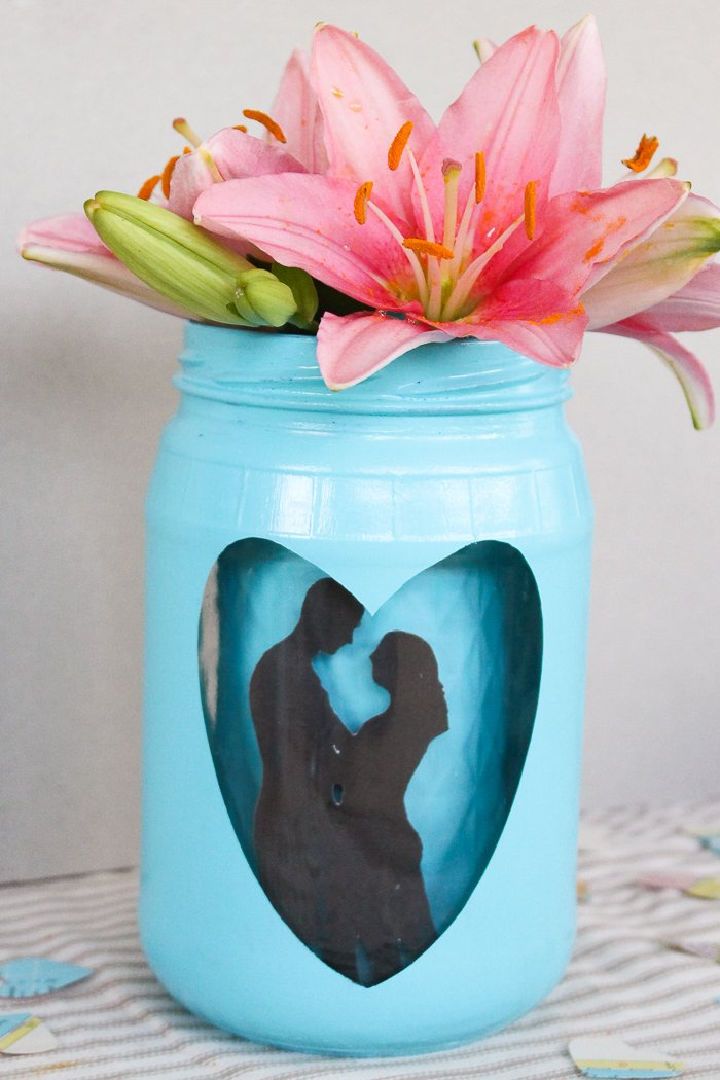 Silhouette Mason Jar Wedding Vase Centerpiece