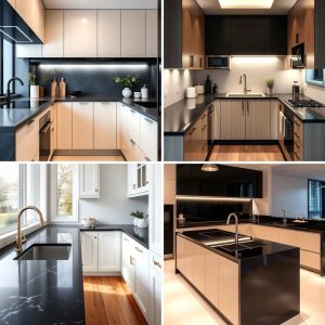 22 Balanced Kitchens Dark Countertops and Light Cabinets