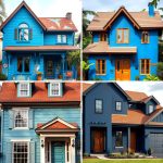 22 Blue Exterior Homes With Brown Roof Color Schemes