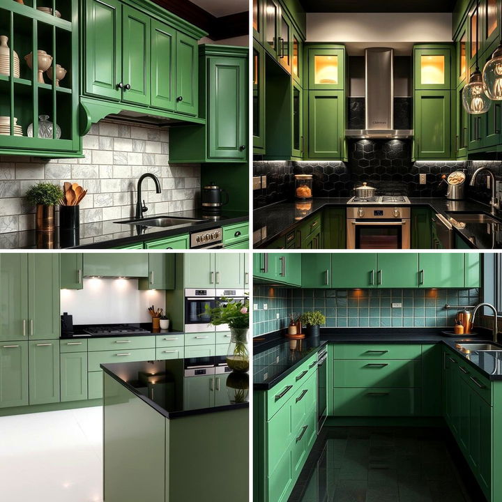 22 Green Kitchen Cabinets & Black Countertops: Bold Contrasts - Lost At ...