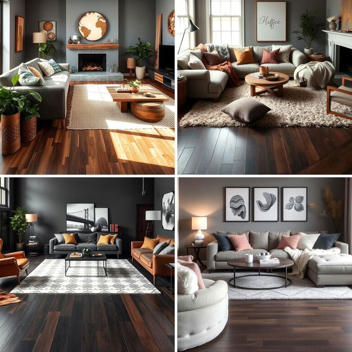 22 Grey Living Room Designs with Dark Wood Flooring Inspiration - Lost ...