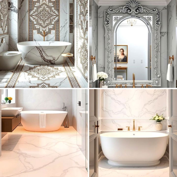View of 22 Marble Bathroom Ideas: Veined Countertops & Wet Rooms - Lost At E Minor