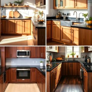 22 Modern Kitchens with Brown Cabinets and Black Countertops Ideas