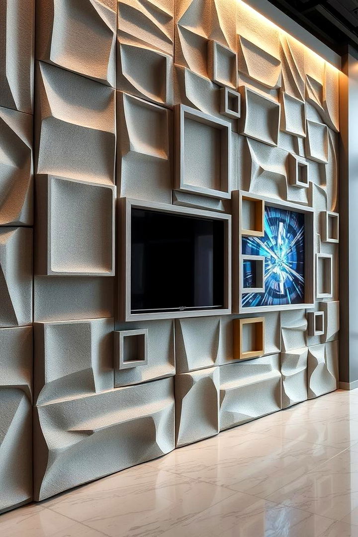 3D Layered Texture Media Walls - 22 Media Wall Ideas