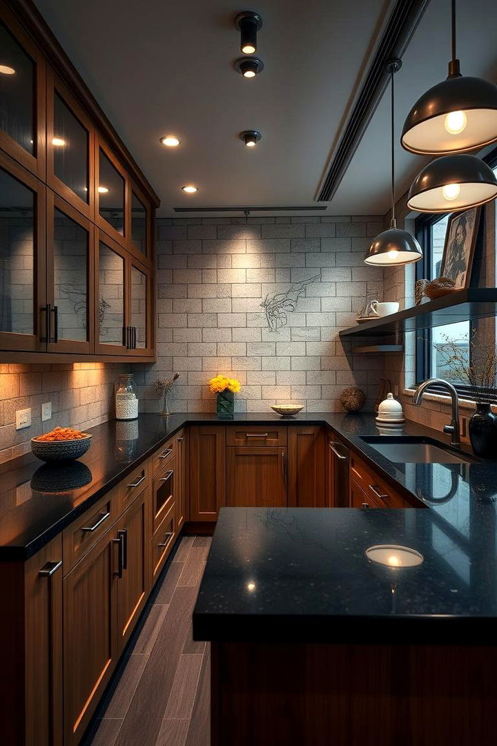 A Modern Twist on Traditional Design - 22 Brown Kitchen Cabinets With Black Countertops
