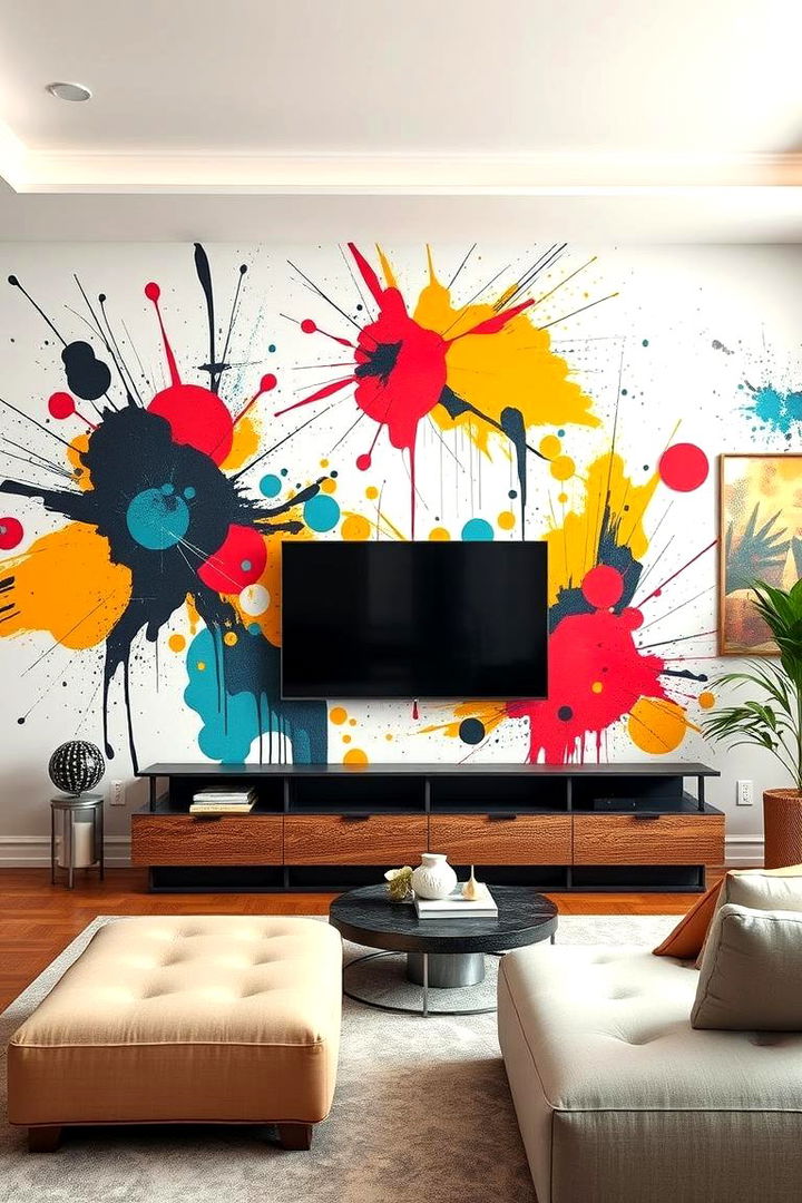 Abstract Art Accent - 22 Living Room Accent Wall Ideas