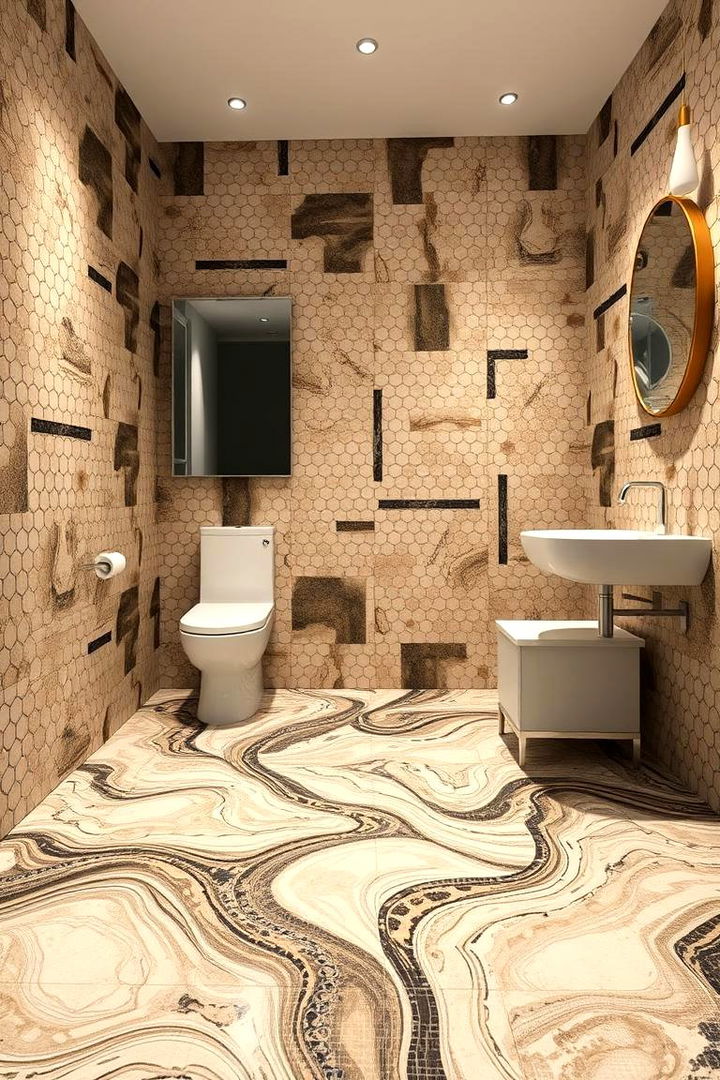 Abstract Art Forms - 22 Penny Tile Bathroom Floor Ideas