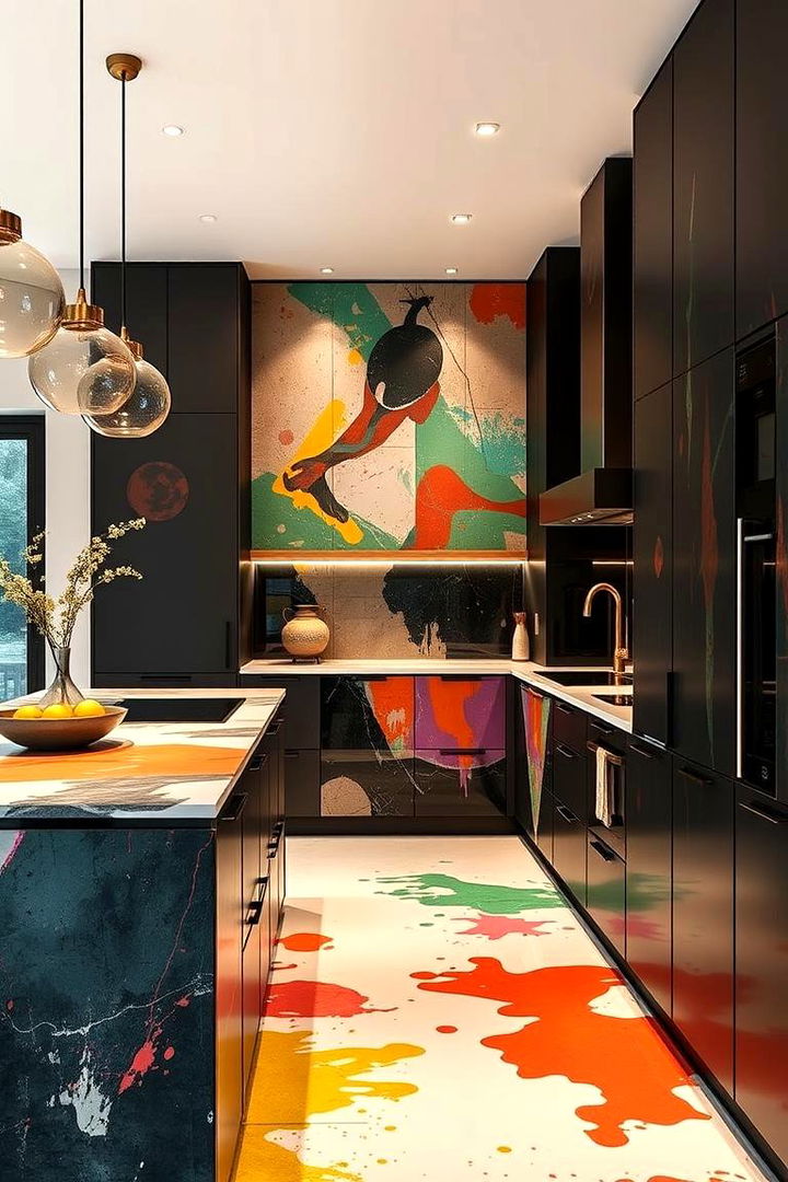 Abstract Art Panels - 22 Kitchen Island Back Panel Ideas