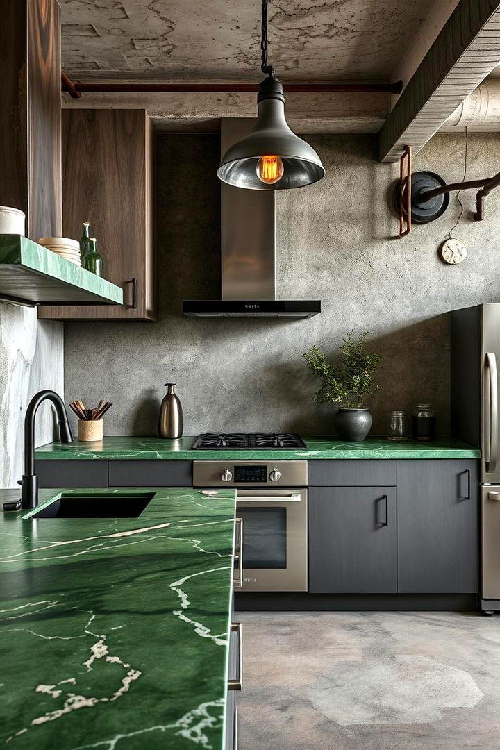 Abstract Artistic Green Concrete Countertops - 22 Kitchen With Green Countertops Ideas