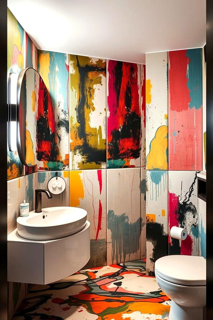 Abstract Artistic Paneling for Creative Expression - 22 Bathroom Wall Paneling Ideas