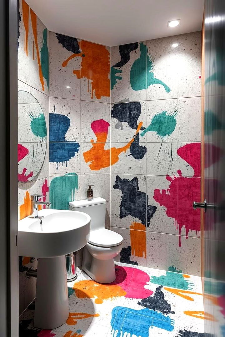 Abstract Artistic Themes - 22 Powder Room Floor Tile Ideas