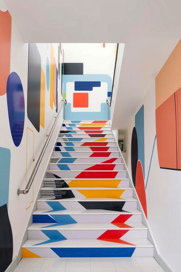Abstract Geometric Patterns - 22 Painted Stair Ideas