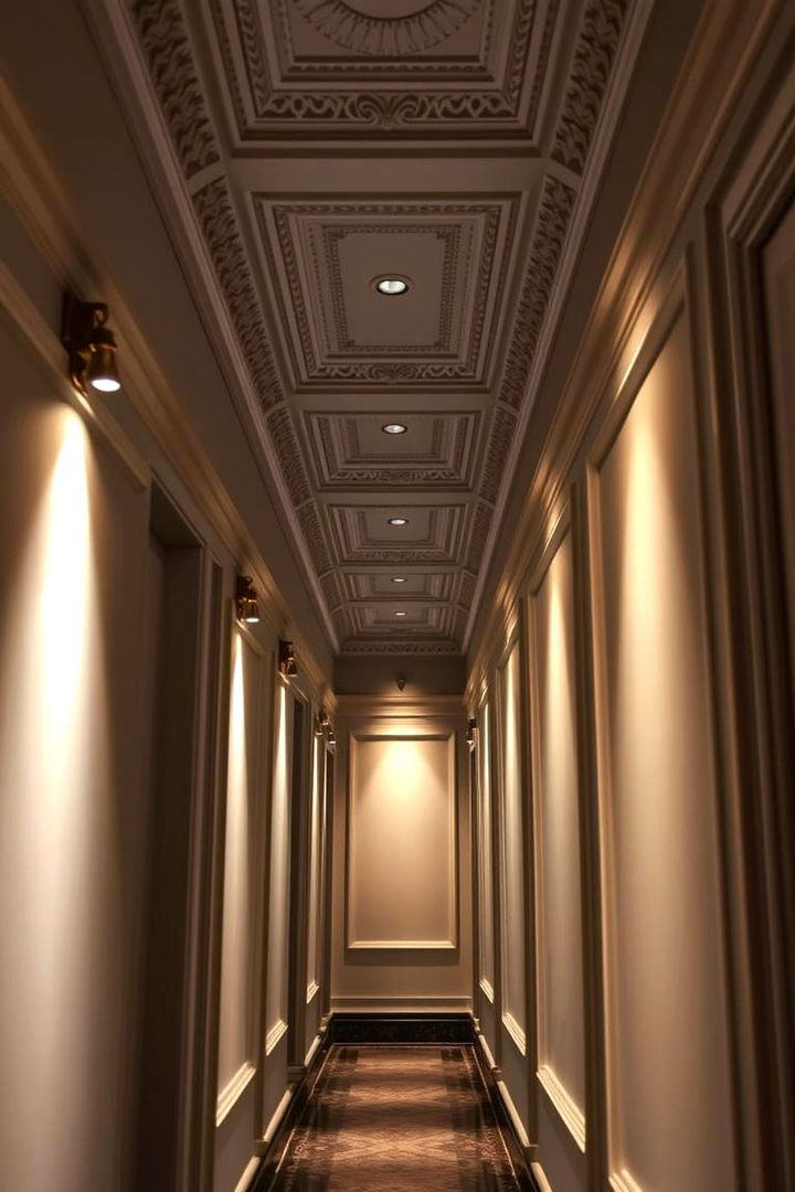 Accent Corners Highlighting Architectural Details - 22 Narrow Hallway Lighting Ideas
