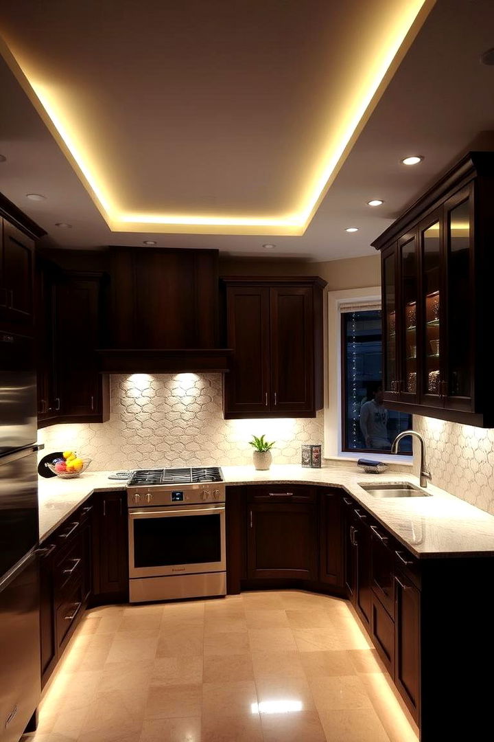 Accent Lighting Effects - 22 U Shaped Kitchen Ideas