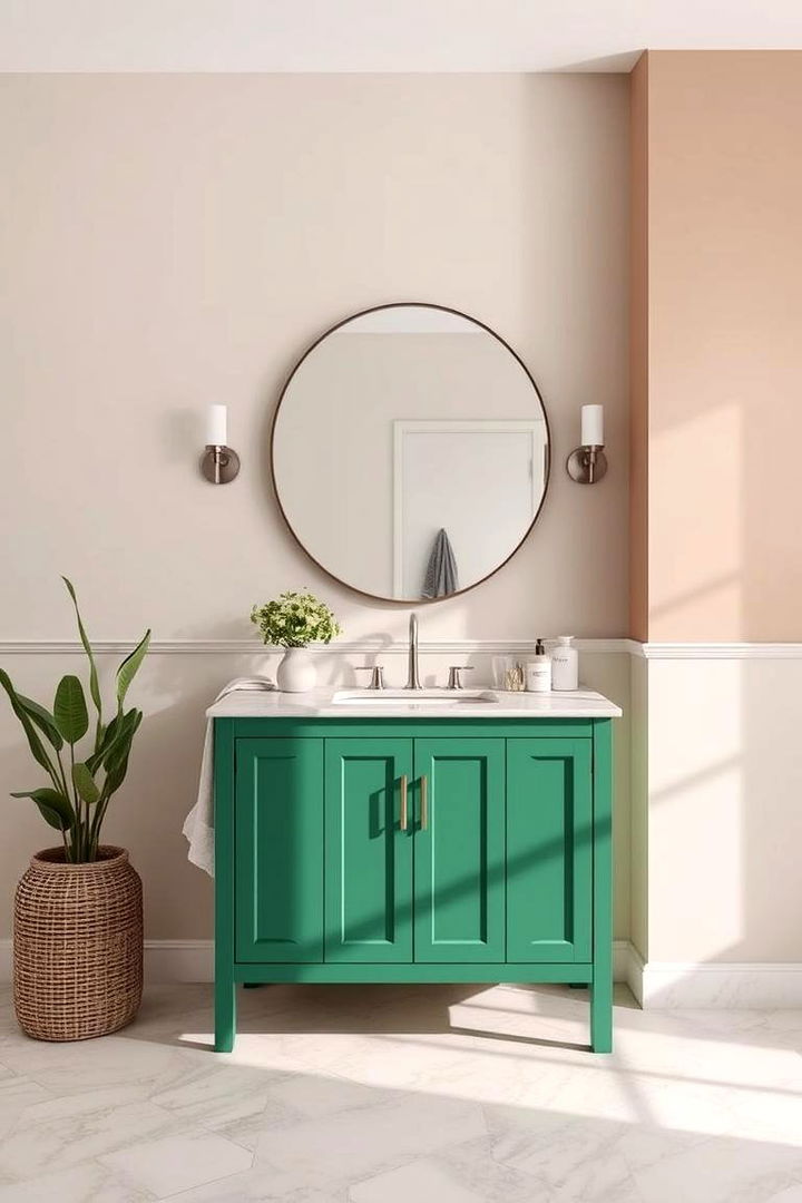 Accent Walls in Soft Neutrals - 22 Bathroom With Green Vanity