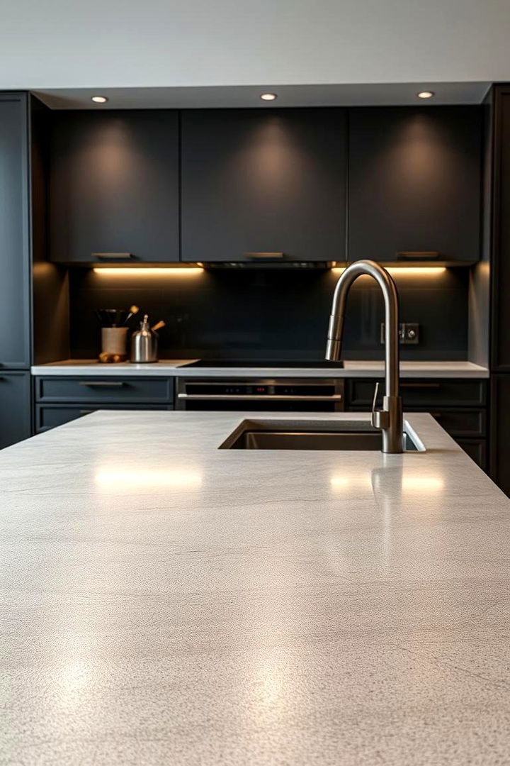 Accent with Metallic Microcement Elements - 22 Microcement Kitchen Ideas