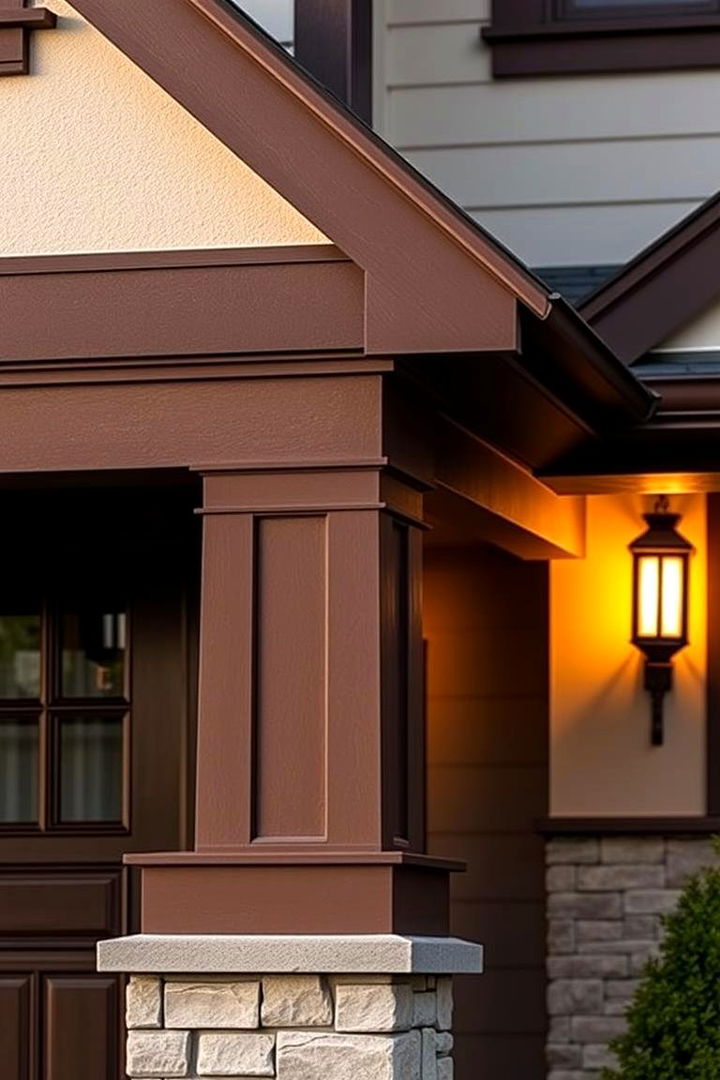 Accented Corners with Architectural Depth - 22 Chocolate Brown House Exterior Design Ideas