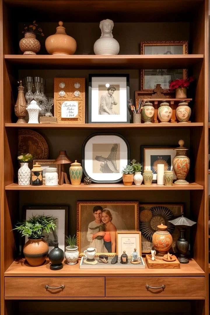 Accented Open Shelving - 22 Boho Living Room Ideas