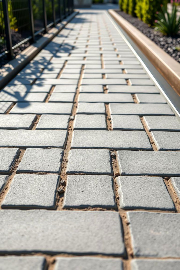 Accented with Metal Borders - 22 Grey Paver Walkway Ideas