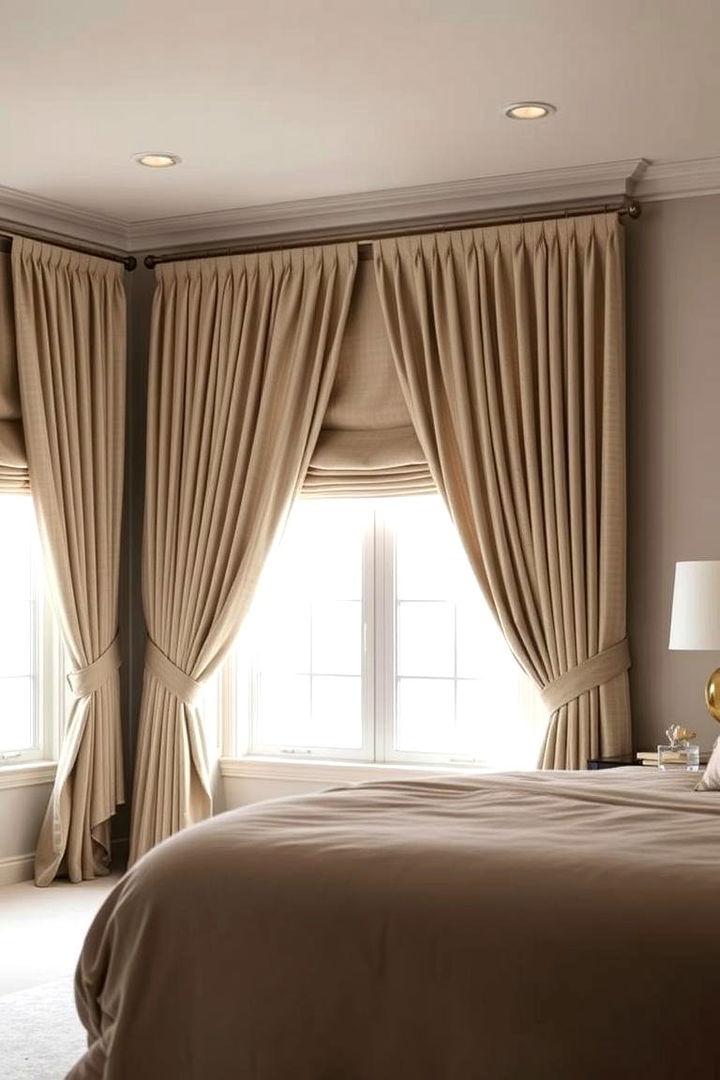 Accentuated Window Treatments - 22 Taupe Bedroom Ideas