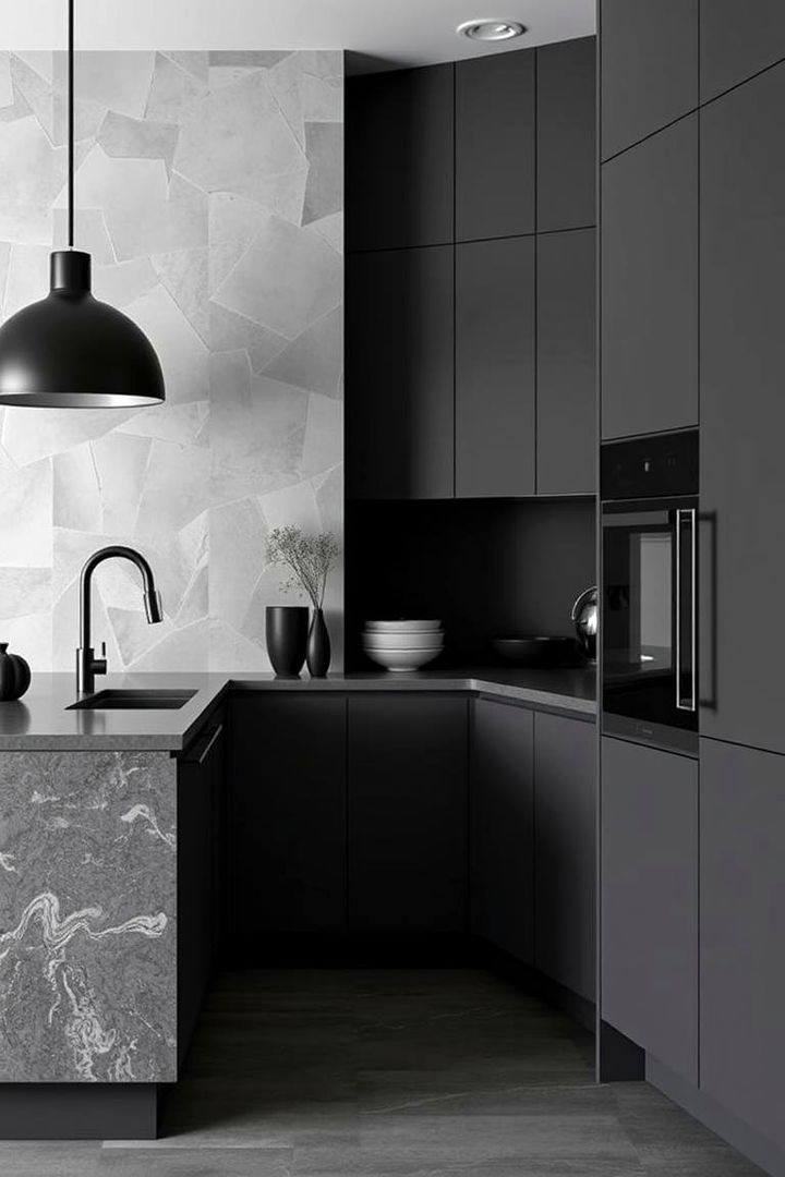 Achieving Monochromatic Elegance - 22 Kitchen With Gray Cabinets And Black Countertops Ideas