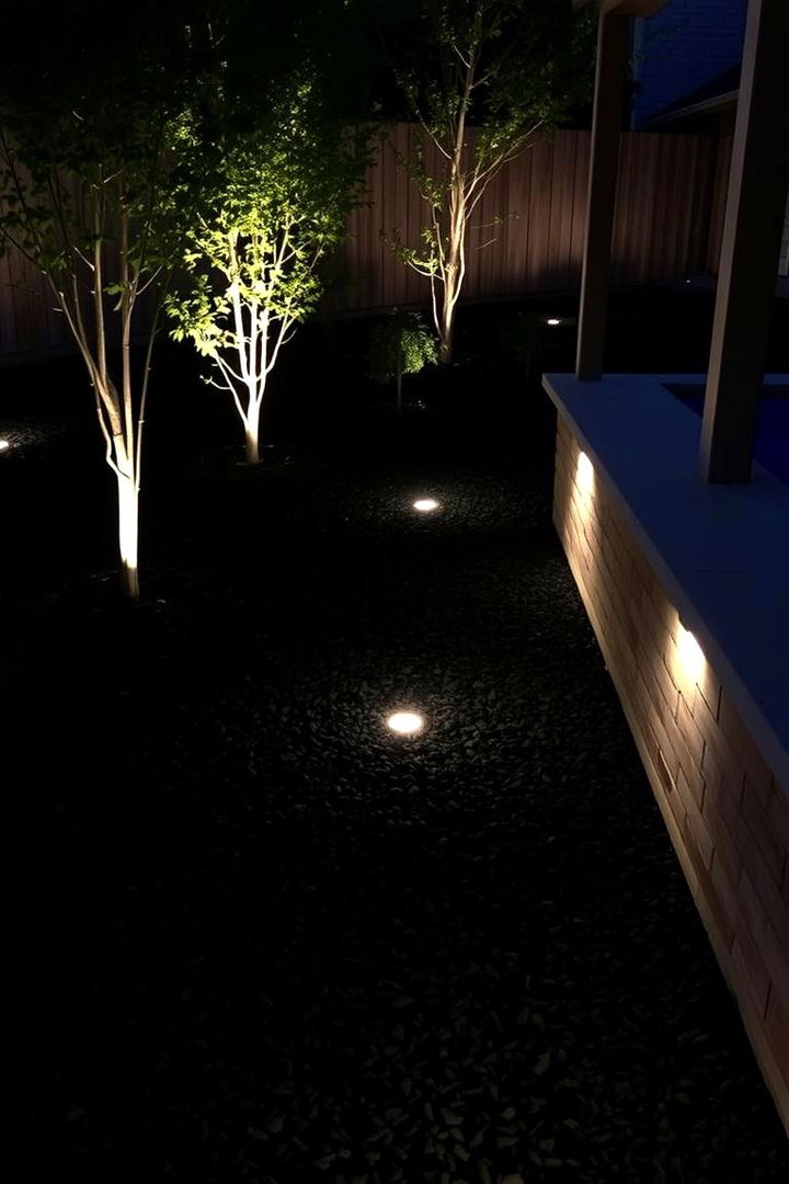 Adding Accent Lighting for Evening Ambiance - 22 Black Mulch Landscaping Ideas