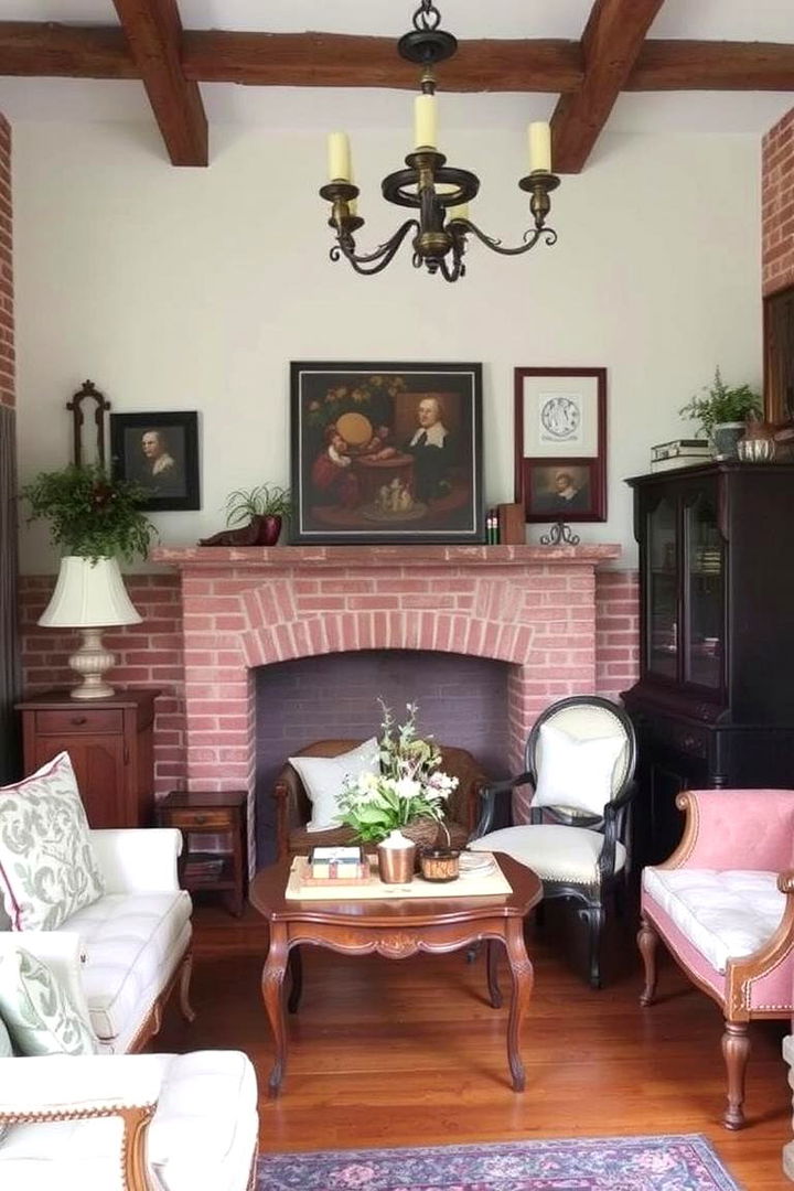 Adding Antique Accents for Character - 22 Rustic Living Room With a Brick Fireplace Ideas