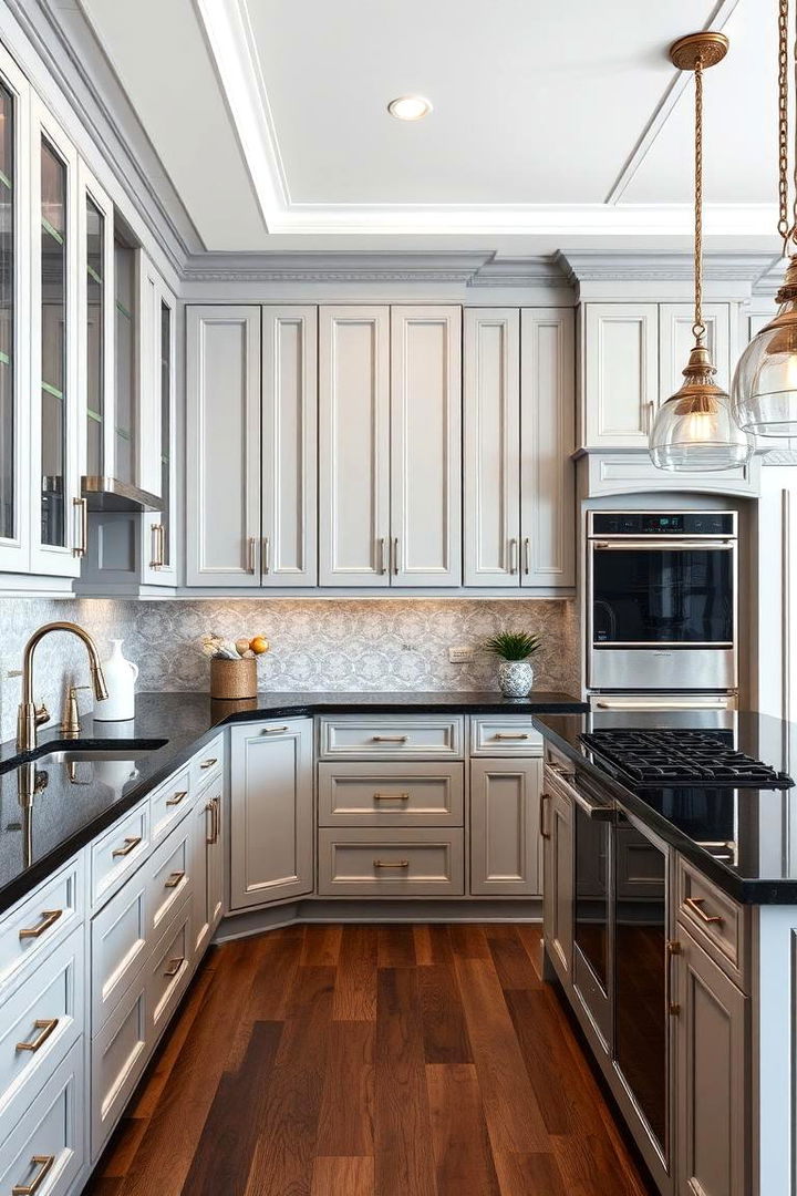 Adding Luxurious Finishing Touches - 22 Kitchen With Gray Cabinets And Black Countertops Ideas