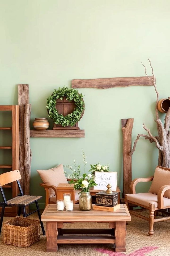 Adding Reclaimed Wood Accents - 22 Boho Sage Green Bedroom Ideas