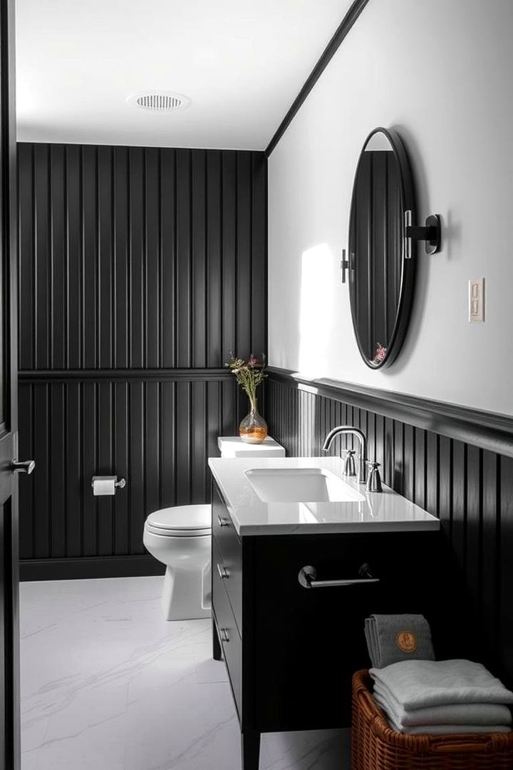 Additionally Black Wainscoting Features - 22 Black Bathroom Ideas