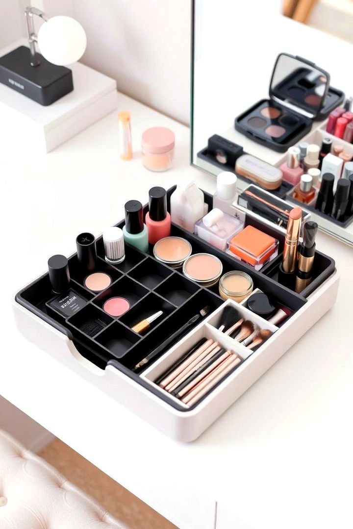 Adjustable Makeup Organizer Trays - 22 vanity organization ideas