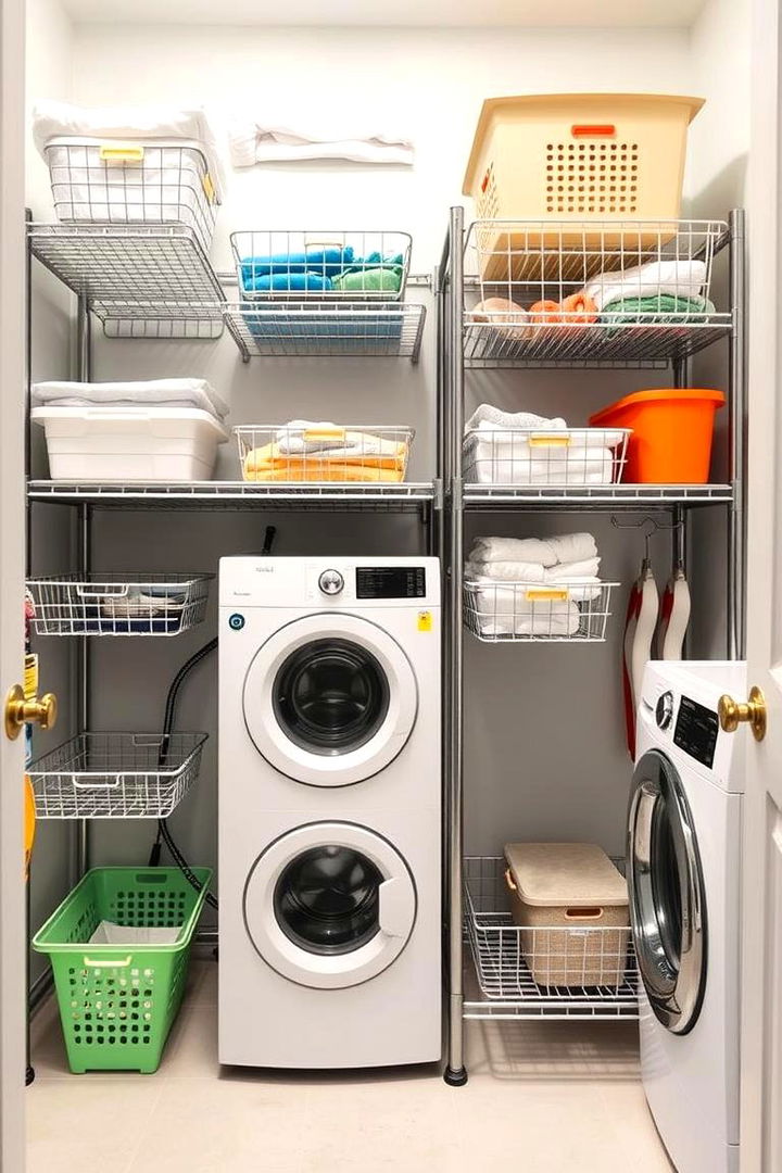 Adjustable Wire Baskets for Versatility - 22 Laundry Room Shelving Ideas
