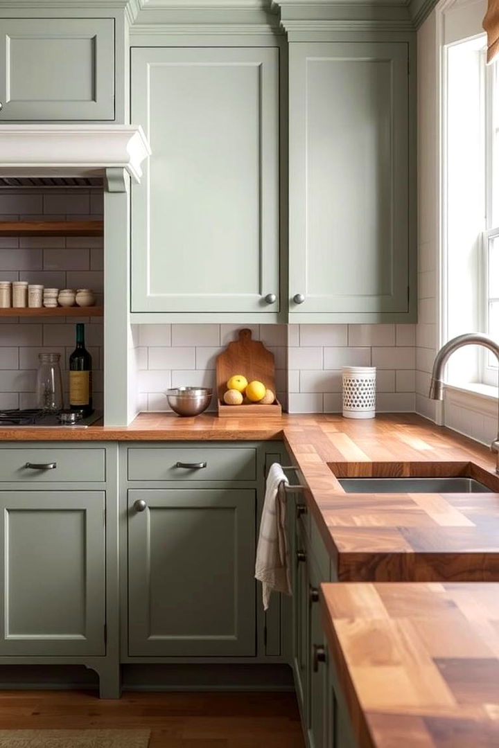 Aesthetic and Pragmatic Value - 22 Sage Green Kitchen Cabinets With Butcher Block Countertops