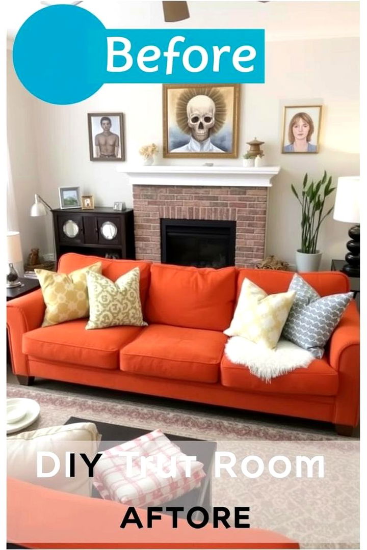Affordable DIY Revival - 22 Orange Couch Living Room Ideas