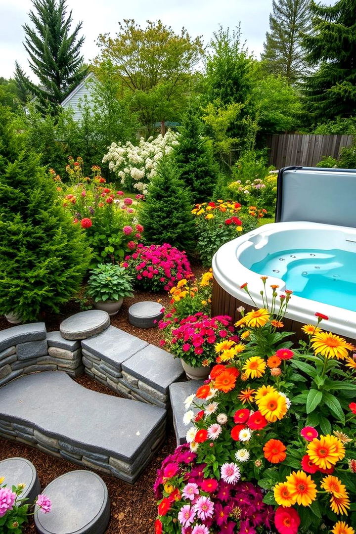 All Season Colorful Flora - 22 Hot Tub Landscaping Ideas