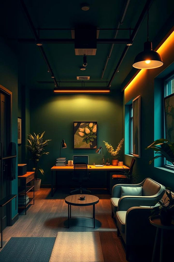 Ambient Accent Lighting in Dark Green - 22 Dark Green Office Ideas and Inspiration