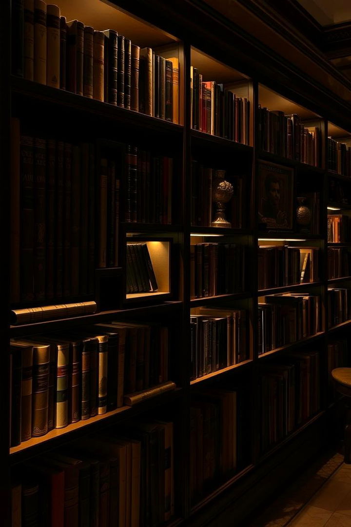 Ambient Bookcase Illumination - 22 dark academia bedroom ideas