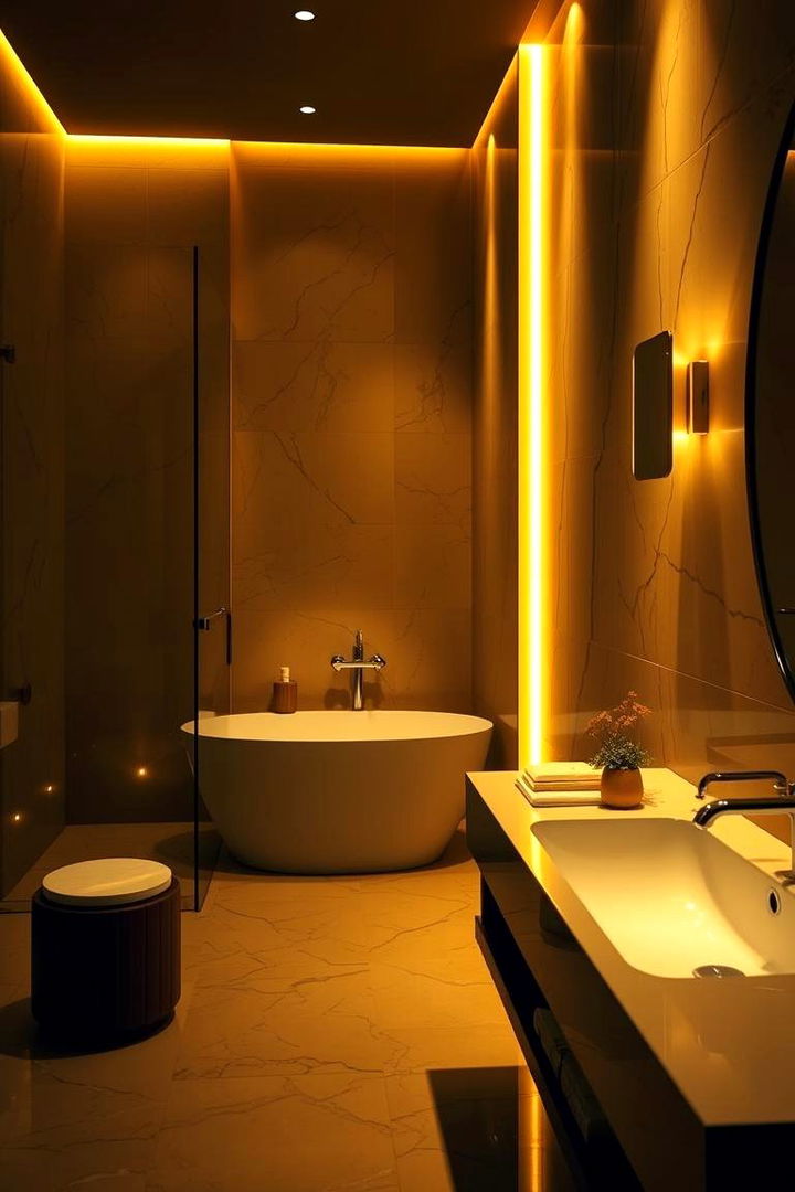 Ambient Gold Lighting Effects - 22 Gold Bathroom Ideas