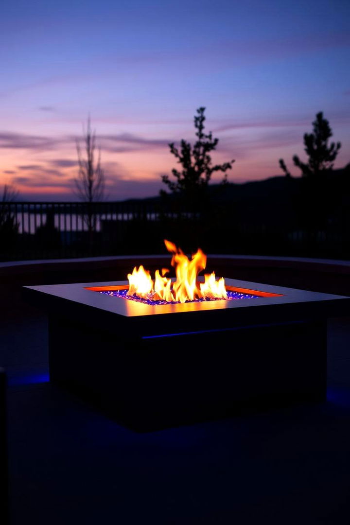 Ambient LED Lit Square Fire Pit - 22 Square Fire Pit Ideas